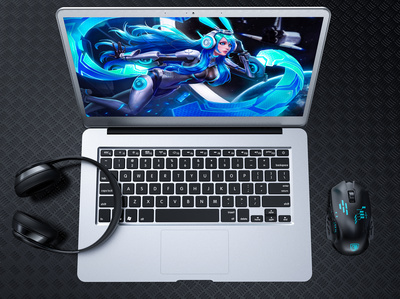 現代計算機工作場景 耳機、電腦與鼠標的完美結合